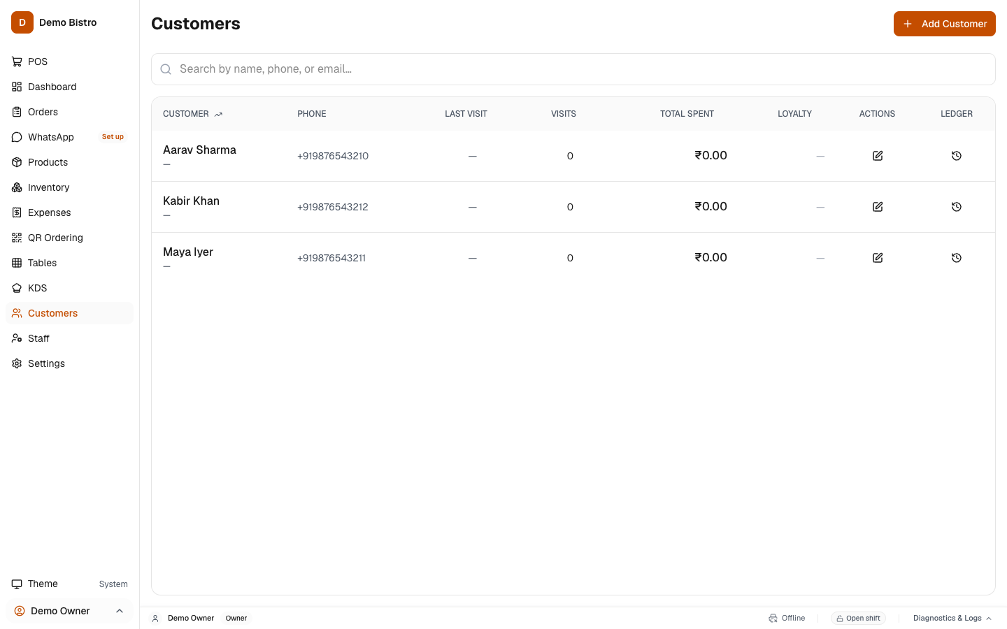 Loyalty & CRM screen